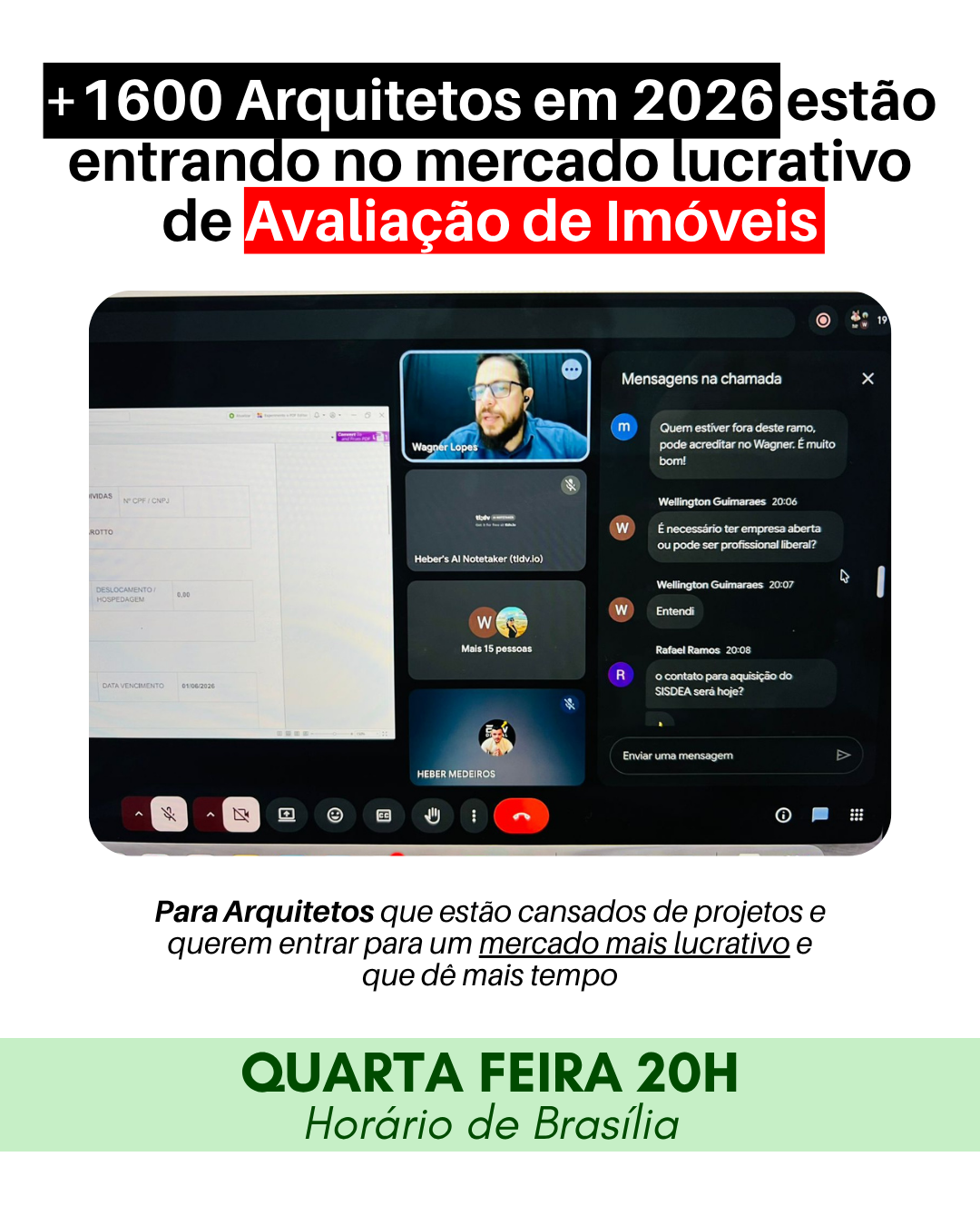 Aprenda numa Aula rápida AO VIVO como entrar na Avaliação de Imóveis e ser credenciado pelos bancos em 30 dias. Precisa ter CREA ou CAU ativo. Quarta-feira 20h horário de Brasília.